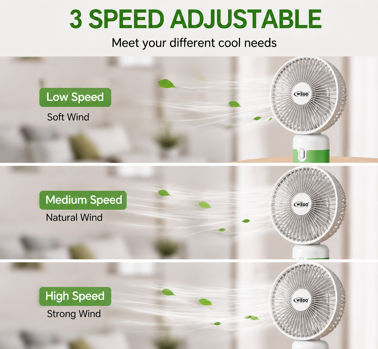 WEGO WG-2501 Portable Rechargeable Fan